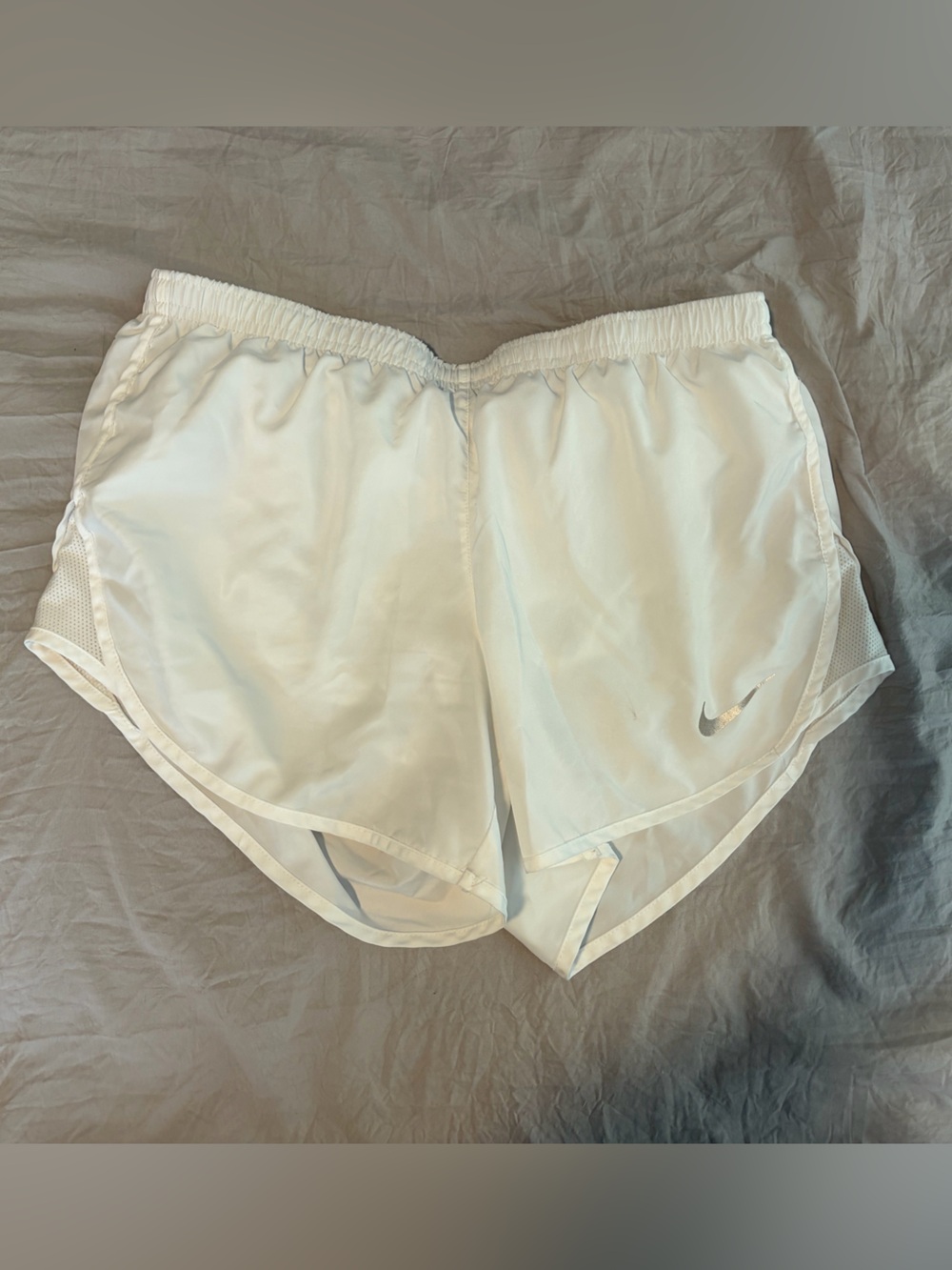 Nike Women’s White Athletic Shorts with Silver Swoosh